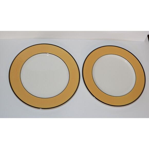 Pagnossin Treviso ID-04 Spa Deep Yellow/Orange & Green Trim Dinner Plates Italy - Picture 1 of 4